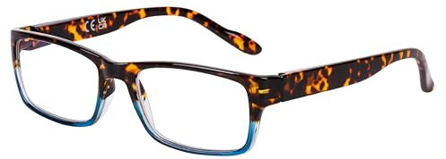 DOOViC Blaulichtfilter Lesebrille 2.5 Eckig Federscharnier Brille mit Sehstärke für Herren/Damen (Schildpatt + Blau)