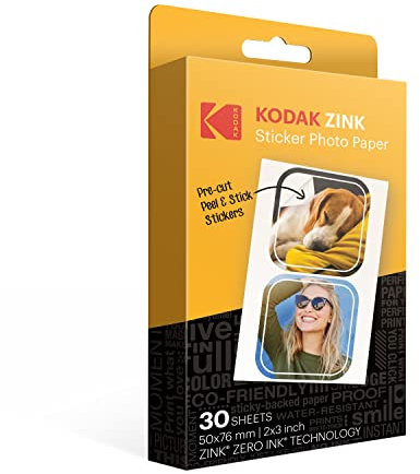 Kodak 5,1 x 7,6 cm Premium Zink vorgeschnittenes Aufkleber Fotopapier (30 Blatt) kompatibel mit Kodak Step Drucker, Weiß, RODZ2X330C