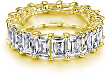 18K Funkelnder Baguette Ring aus 925 Sterling Silber für Frauen Stapelringe - Damen Ringe Eternity Ewigkeit Schmuck in Juwelierqualität mit verzierten Kristallen (58, Gold)