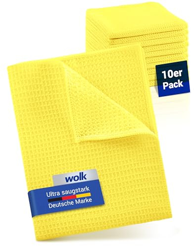 wolk Waffeltücher - Mikrofasertuch mit Waffelstruktur - 10 Stück - Größe: 38 x 38 cm - Farbe: gelb - Lappen, Reinigungstücher, Putztücher - Bad, Küche, Gastronomie