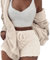 3-teiliges gemütliches Strickset Shorts + Pullover + Mantel Lässiger Warmer Anzug Fuzzy-Pyjama-Set für Damenmode