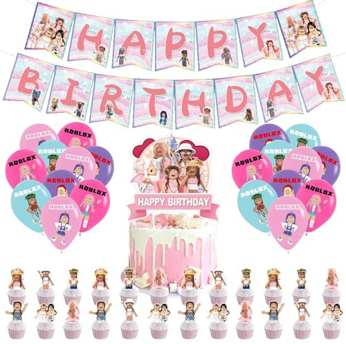 Roblox Latex Balloon Decoration for Cake Insert Card, Happy Birthday Banner Theme Party Balloons, Children's Supplies, 46pcs