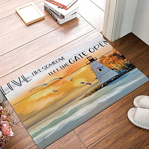 Weich Badezimmerteppich 50x80 cm,Leuchtturm nautische Meereswellen schaukelt Küste auf rustikalem Holzbrett,Rutschfest waschbar Badematte, Badteppich Mikrofaser Saugfähig Badvorleger Duschvorleger