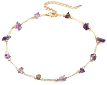 1 Pièces Pierre Naturelle Perlée Cheville Bracelet pour Femmes Cadeau À La Mode Minimaliste Couleur Brillant Pierre Géométrique Pied Chaînes Bijoux