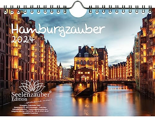 Hamburgzauber DIN A5 Wandkalender für 2024 Hamburg Deutschland Reise Urlaub - Geschenkset Inhalt: 1x Kalender, 1x Weihnachtskarte (insgesamt 2 Teile)