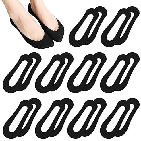 ZOCONE 10 Pairs No Show Socks Women Invisible Black Shoe Socks Women Low Cut Liner foot Socks Boat Shoes Sneakers and Loafers Non Slip Socks for Women with Silicone Strips Size 3-6 (Black)