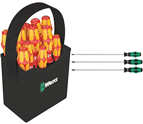 Wera Kraftform 2go 100 VDE 1000v Screwdriver Set in Tool Quiver, PH/PZ/TX/SL, 12pc, 05004310001 & 335/350/355/3 Kraftform Plus Extra-Long Screwdriver Set, PH/PZ/SL, 3pc, 05347735002