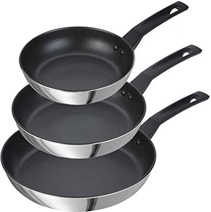 Prestige 9 x Tougher Stainless Steel Frying Pan Set Non Stick - Induction Frying Pan Set of 3, 21/25/29cm with Scratch Resistant Non Stick, Stay Cool Handles, Dishwasher Safe Cookware