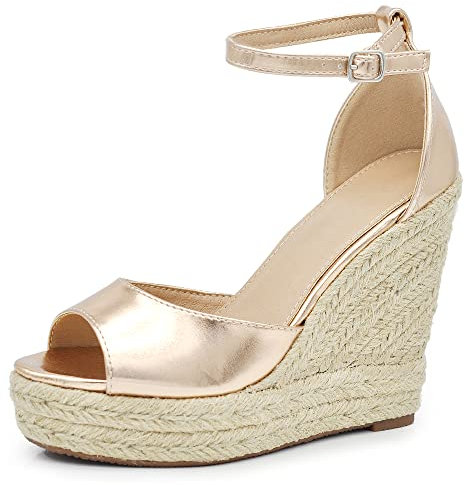 Scarpe Sandali Espadrillas da Donna con Platform Zeppa Corda Cinturino Fibbia X7M0096 Champagne N.40