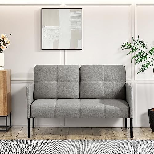 [en.casa] Sofa Reichling 2-Sitzer Couch mit Metallbeinen Doppelsofa Sitzmöbel Polstersofa mit 2 Kissen für Wohnzimmer Schlafzimmer Grau 77x119x69cm