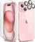 TIESZEN Compatible with iphone 15 Case Clear Glitter, with 2X Screen Protectors + 2X Camera Lens Protectors,【Non-Yellowing 】 Clear Sparkle Slim Shockproof Phone Cover for Women 6.1 Inch, Shiny Pink