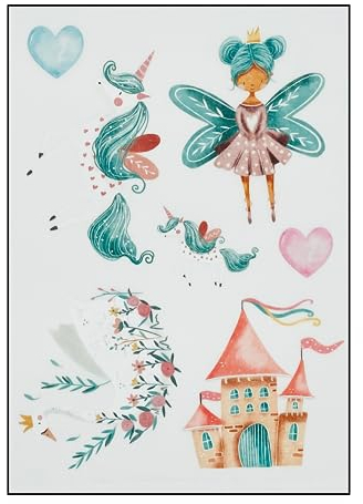 Bügelbilder Set für Textilien DIN A4 Kinder Mädchen Jungen Dino Einhorn Waldtiere groß klein Aufbügelbild zum aufbügeln verschiedene Designs Aufbügler Transferbilder (5 - Mädchen Motive 1)