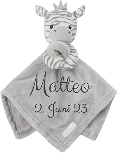 Wuff-Dogsworld Baby Kuscheltuch VIELE Modelle mit Namen Bestickt Geschenk Taufe Geburt Schmusetuch Schnuffeltuch Trösterchen Junge Mädchen (Zebra)