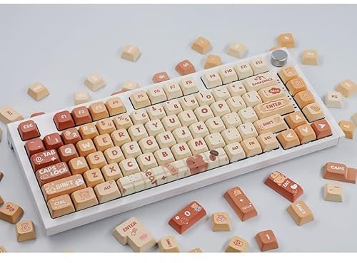 Cute Girly Cartoon Keycap, Gradient XDA Profile PBT Dye-Sub Keycap For Custom Mechanical Keyboard (Color : Brown)