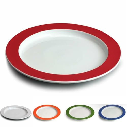 unisonoPLUS - Plato llano especial de porcelana con borde deslizante de 26 cm, función auxiliar oculta, para personas mayores, plato de una mano, calidad gastro (resistente y atemporal), color rojo