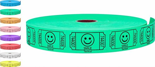 Tacticai 2000 tickets de tombola, sourire, vert (1 des 8 couleurs), rouleau unique, billet pour événements, entrée, récompense de classe, collecte de fonds et prix