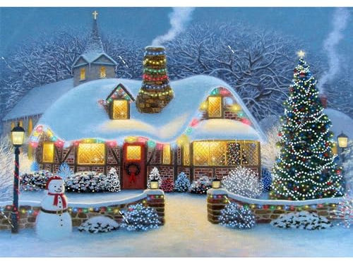 RICUVED Weihnachten Diamond Painting Erwachsene, 5D Winter Diamant Painting Bilder Erwachsene, DIY Diamond Painting Bilder Landschaft Diamant Malerei Set für Wanddekoration 30x40cm