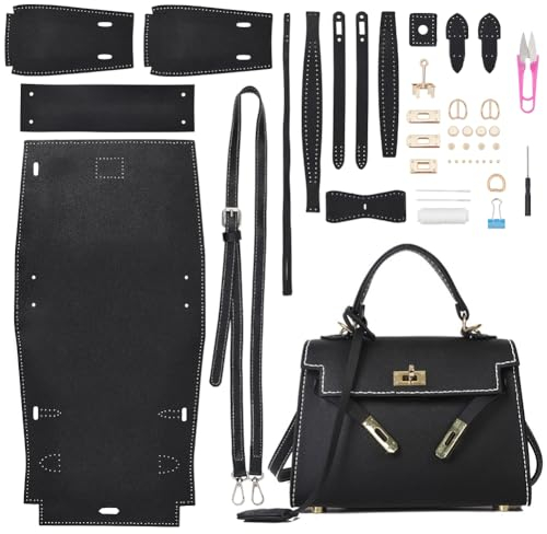 WADORN DIY-Materialien-Set Für Die Herstellung von Taschen Aus PU-Leder Mit Griff Oben, DIY-Damen-Designer-Taschen-Nähset, Handgefertigt, Trendige Satchel-Geldbeutelherstellung, Zubehör, 21.5x15 cm