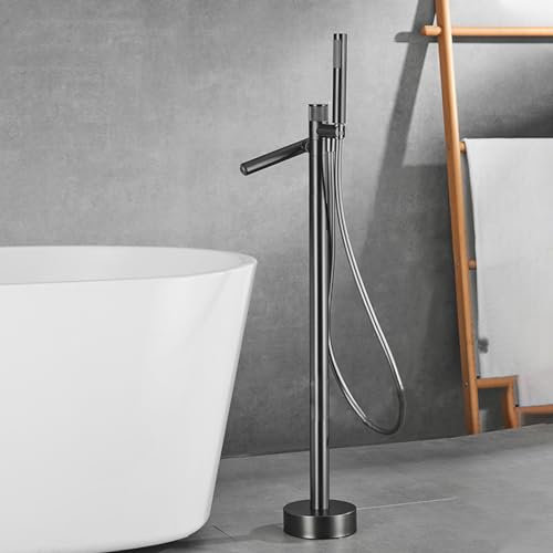 XJTNLB Mitigeur Baignoire Ilot Robinet Douche Bec Rotatif à 360° Mitigeur Baignoire avec Douchette Laiton pour Salle de Bain,Gris Pistolet,Pose Par Le Bas