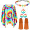 Hestya 5 Stück Mardi Gras 60er 70er Hippie Kostüm Accessoires Damen Umhang Stiefelüberzüge Stirnband Ohrringe Halskette (M)