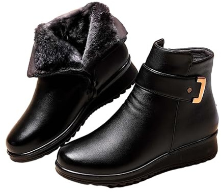 riou Botas Mujer Invierno Rebajas Terciopelo PU Botas Cortas Cremallera Lateral Cálido Zapatos Botines Planas Hebilla Zapatillas Deportivas Cuña Snow Boots Outdoor Talla 36-42