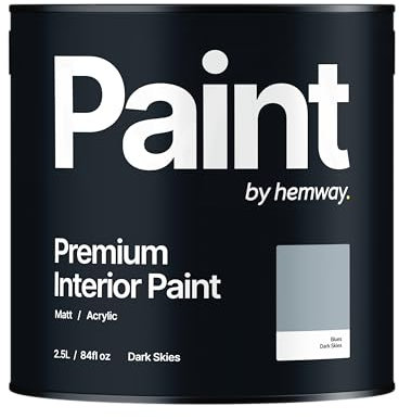 Hemway - Premium Interior Paint - Dark Skies Blue 2.5 L | Indoor Matt Finish, Acrylic & Water-Based Emulsion | Quick Dry & High Coverage for the Kitchen, Bathroom & Bedroom