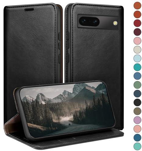 HUOUH für Google Pixel 7A Hülle mit RFID Schutzhülle aus Lederhülle Handyhülle,360 Grad Schutz Case,Kartenfach Leder ständer Handy hülle für Pixel 7A Klapphülle Wallet Cover Schwarz