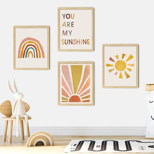 LIELIEYAO Baby-Drucke, Wanddekoration mit Aufschrift You Are My Sunshine, 27,9 x 35,6 cm, Boho-Wandkunstdrucke für Wanddekoration, Kinder-Wandkunst, Boho-Regenbogen-Dekor für Mädchenzimmer