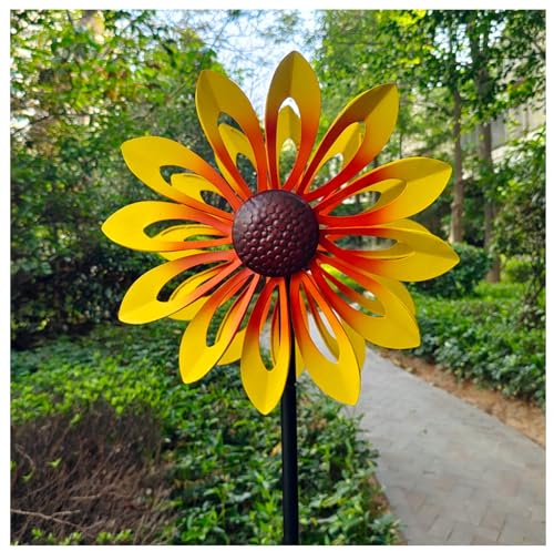 Molinillo De Viento 174CM Girasol Doble Dirección De Movimiento, Molinillos De Viento para Pajaros Patio Jardín Césped Y En Cualquier Lugar Aire Libre,Yellow