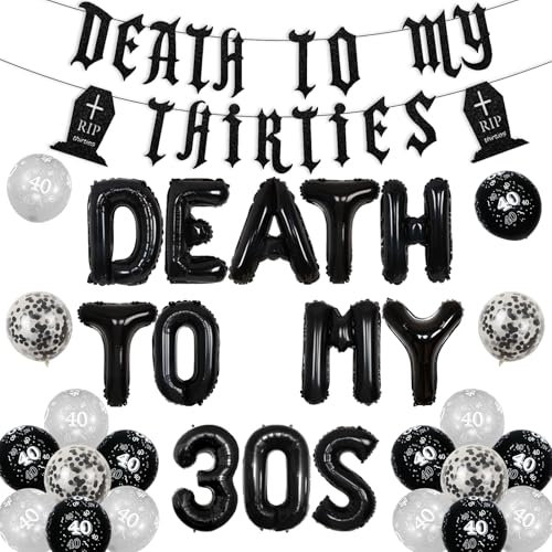 Jollyboom Death to My 30s Dekorationen - 40. Geburtstag in Schwarz, Rip Thirties für Frauen Männer, Gothic Lustige Party Banner Ballons für Ihn Sie