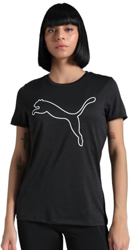 Puma Unisex W TAD Essential Heather Logo Tee T-Shirts, Puma Black Heather,