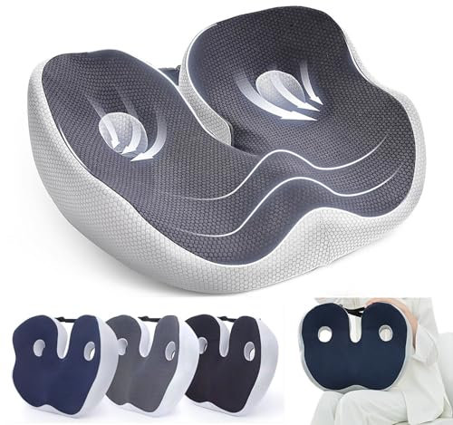 Coccyx Cushion for Tailbone Pain - Adjustable Memory Foam Sit Bone Relief Seat Cushion, Outfany Ergoseat, Hilipert Ergoseat, Ergonomic Seat Cushion for Long Sitting, Office, Car Drivers (Grey)