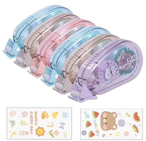 6 Pcs Glue Roller, Double Sided Tape Dispenser, Transparent Scrapbook Tape, Glue Roller for School, Home, Office, Crafting, Cards, Journal and Scrapbook Accessories (6pcs)