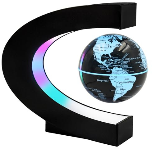 Surplex Leuchtende schwebende Weltkugel mit 7 Farblichtern, C-förmiger, automatisch rotierender Globus, Magnetfeld-Schwebe-Weltkarte, pädagogisch, Heim-/Büro-Schreibtischdekoration,
