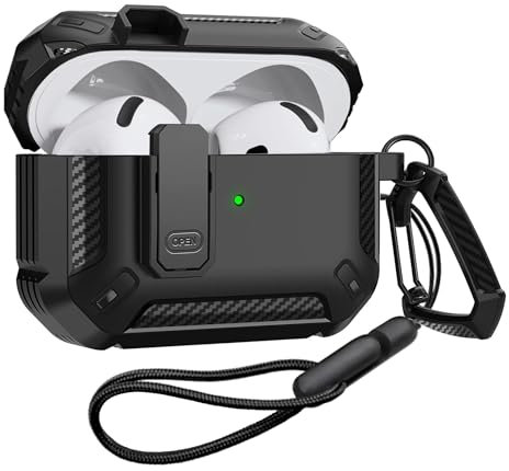 Lock Case for AirPods 4 Cover, Shock-Proof Protective Case with Keychain and Strap for Apple Airpods 4th Generation(2024) -Black1