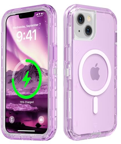 Follaroma for iPhone 13 Case, Compatible with MagSafe, Dual Layer Transparent Magnetic Phone Cases, Heavy Duty Shockproof and Anti-Drop Protective Cover for iPhone 13, 6.1'', Purple