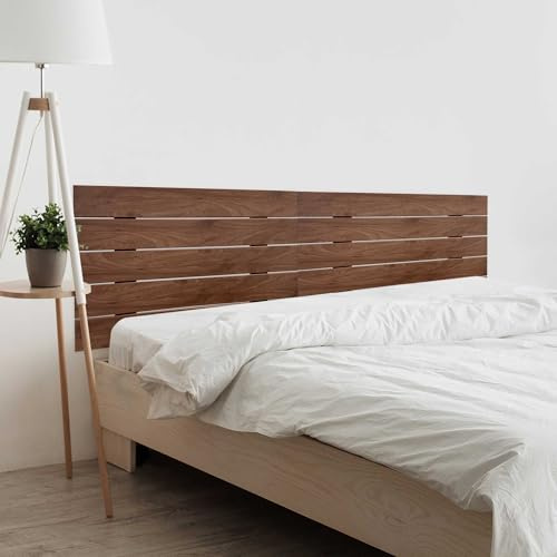 DHOME Recyceltes MDF Holz Kopfteil im Palettenstil Horizontales Bed Pallets Beschläge inklusive (180cm Doble, Walnussholz)