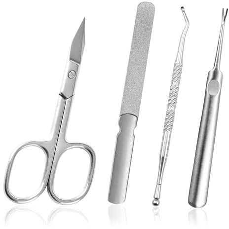 iLamvie 4 Pièces Ciseaux à Cuticules,Poussoir à Cuticules,D'outils de Coupe-Cuticules et de Dissolvant de Cuticules en Acier Inoxydable pour Ongles et Tondeuse à Sourcils