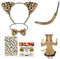Kinwers Leoparden Kostüm Kinder,5-teiliges Set Tier Leopard Ohren Damen Haarreif Fliege mit Temporäre Tattoos, für Halloween Cosplay Partys, Karneval Party