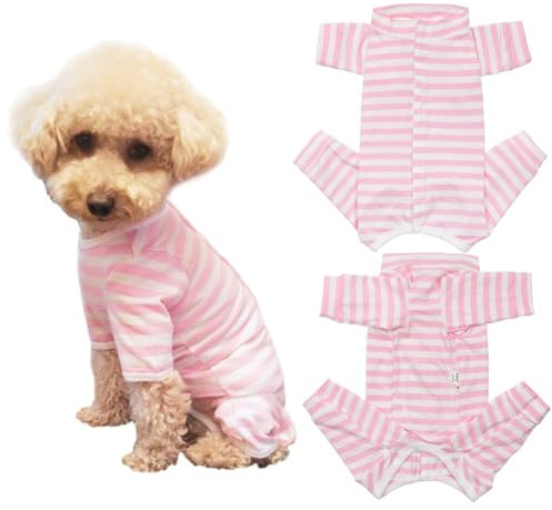 Kukaster Pet Hundebody Nach Op, Op Body Hund kastration Hündin, Body für Hunde nach Op, Hundebody mit Beinen, Wundschutzanzüge Nylonschnalle für Haarausfall, Allergien, Rasur, Rosa Weiß Streifen S