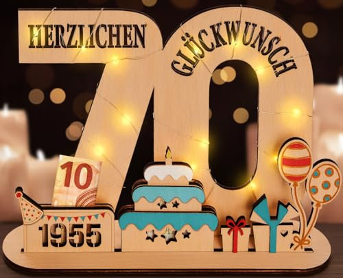 packra 70 Geldgeschenke Geburtstag,70 Geburtstag Geschenk Mädchen & Jungen,Holz-Schild Gästebuch,70 Geburtstag Deko,Personalisierbares Geschenk