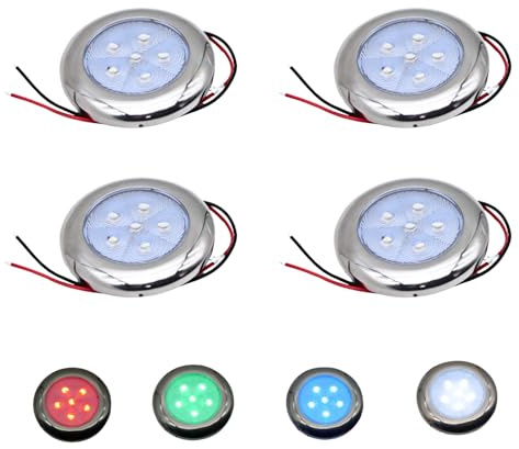 Vcanuplms Marine Boat Courtesy Light, 3 RGBW LED Cabin/Dome Lights, 4Pcs