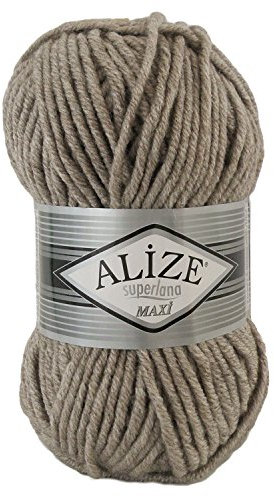 Strickgarn Strickwolle Superlana Maxi 100g 25% Wolle Wintergarn Winterwolle, 50 Farben, Farbe:207 light brown