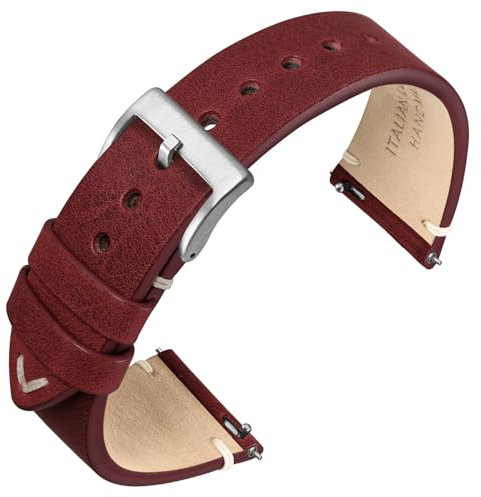 ANNEFIT Quick Release Watch Strap, Italian Vintage Leather Replacement Band for Men and Women, Band Width 20mm (Red)