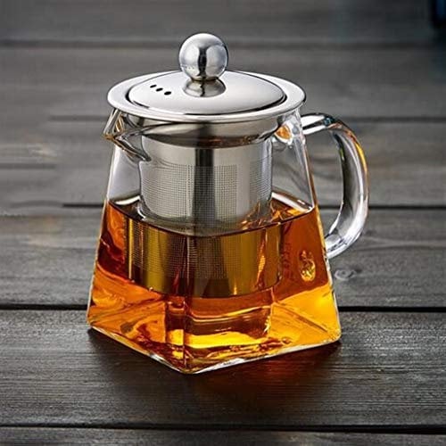 GHJKLZNMRU 750/950ML Borosilicate Glass Teapot Heat Resistant Square Teapot Stainless Steel Filter Tea Cup Flower Tea Pot (Size : 750ml)