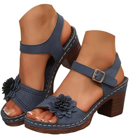 Dasongff Sandales et Nu-Pieds Bohême Femme Ete Confortable Talon Bloc Chaussures De Marche Fleurs Antidérapantes Respirantes Sandale Bout Ouvert et Plateforme Comfy Romaines