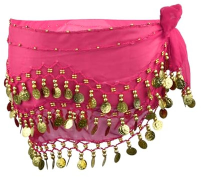 Wisebom Cintura di Danza del Ventre Donna, Sciarpa Chiffon per Danza del Ventre con 128 Moneta d'oro per Spettacoli Festa (IT, Testo, Taglia Unica, Regular, Regular, Rosa)