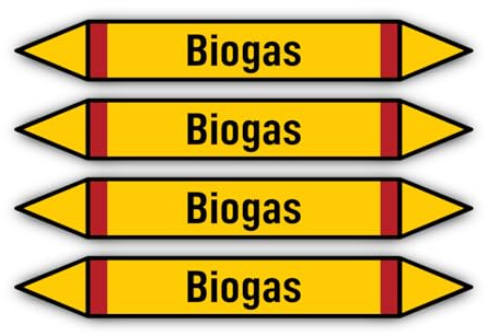 Aufkleber: 300x45 mm, 4 Stück - Group 4 - Flammable Gases - Rohrleitungskennzeichnung - nach DIN 2403 - Sprache: englisch - Biogas