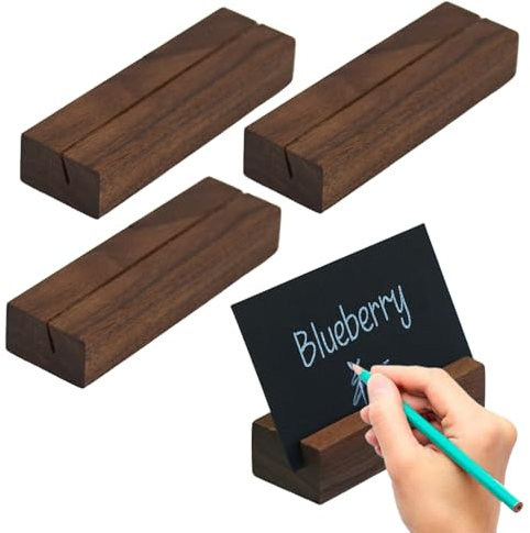 Mafagwre 3 Stück Kartenhalter Aus Holz, Stabil Platzkartenhalter, Nussbaum Tischkartenhalter, Ständer Für Grußkarten, Menükartenhalter, Postkartenhalter Für Hochzeiten, Partys, Bankette (L)