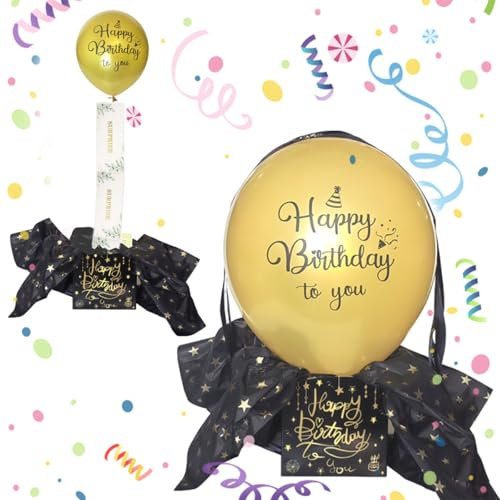 Geldgeschenke Geburtstag DIY Überraschungsbox mit Luftballons Pull Up,Geldgeschenke Verpackung,Lustige Geschenkbox für Geburtstagsfeier(Schwarzes Gold)